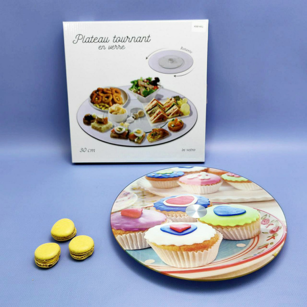 Подставка для торта/поворотный стол для кондитера на стеклянном крутящемся диске, Ø-30см, Plateau tournant en werre цвет MIX